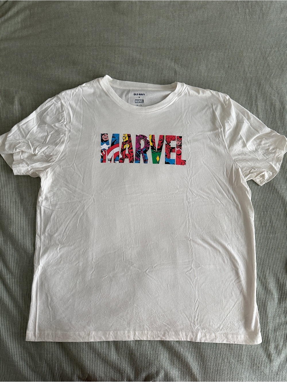 Old Navy White Marvel Logo Tee with Multicolor Graphic
